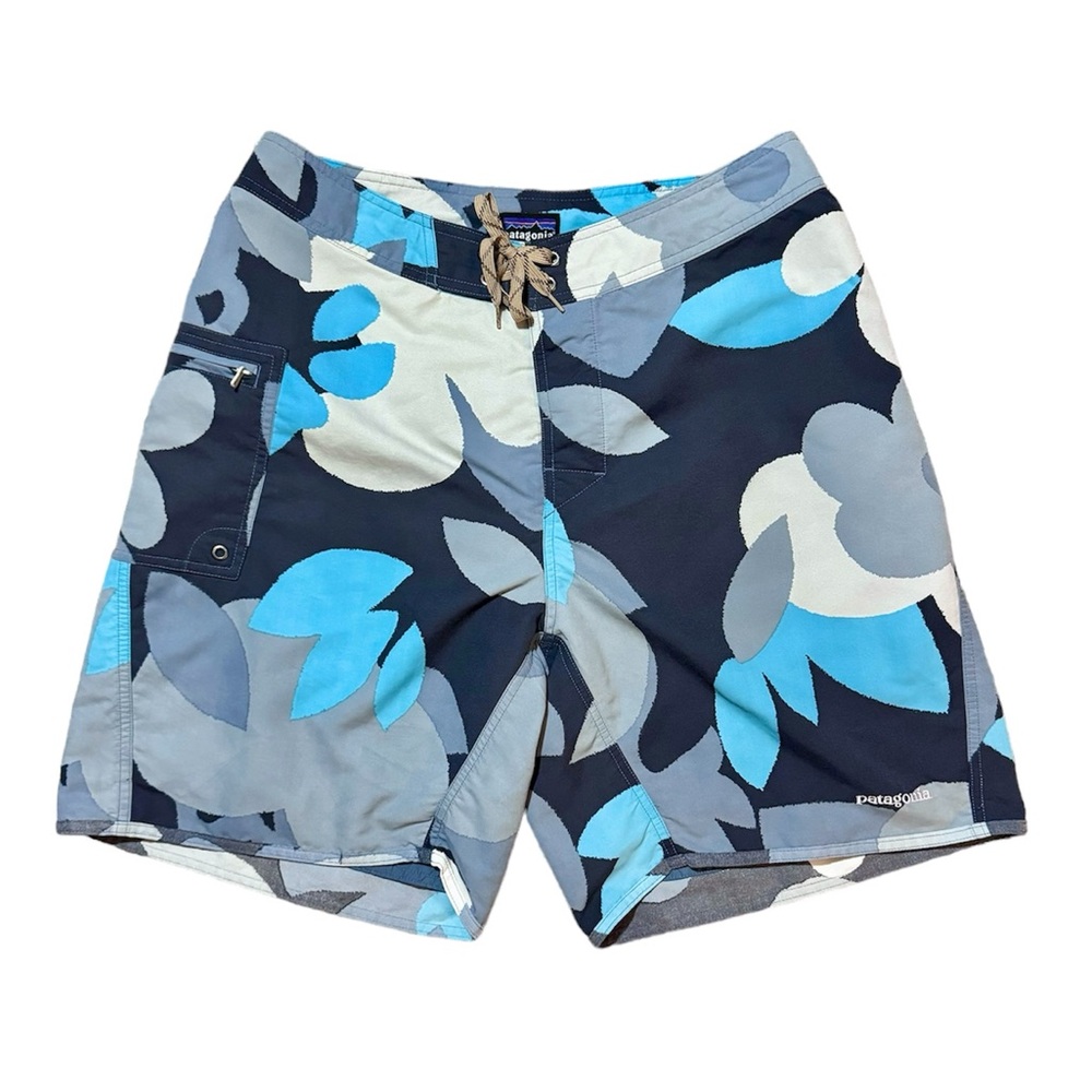 Patagonia Blue, Light Blue & Gray Floral Board Shorts
